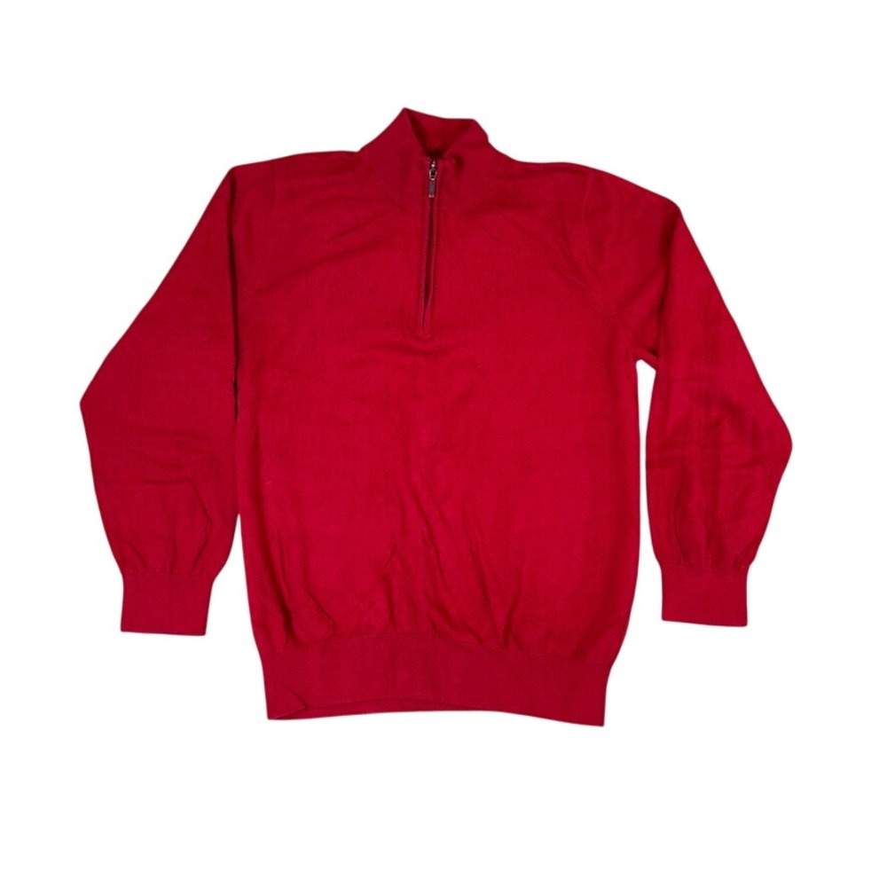 LL Bean Red Cotton Cashmere Quarter Zip Sweater Mens Large 275298